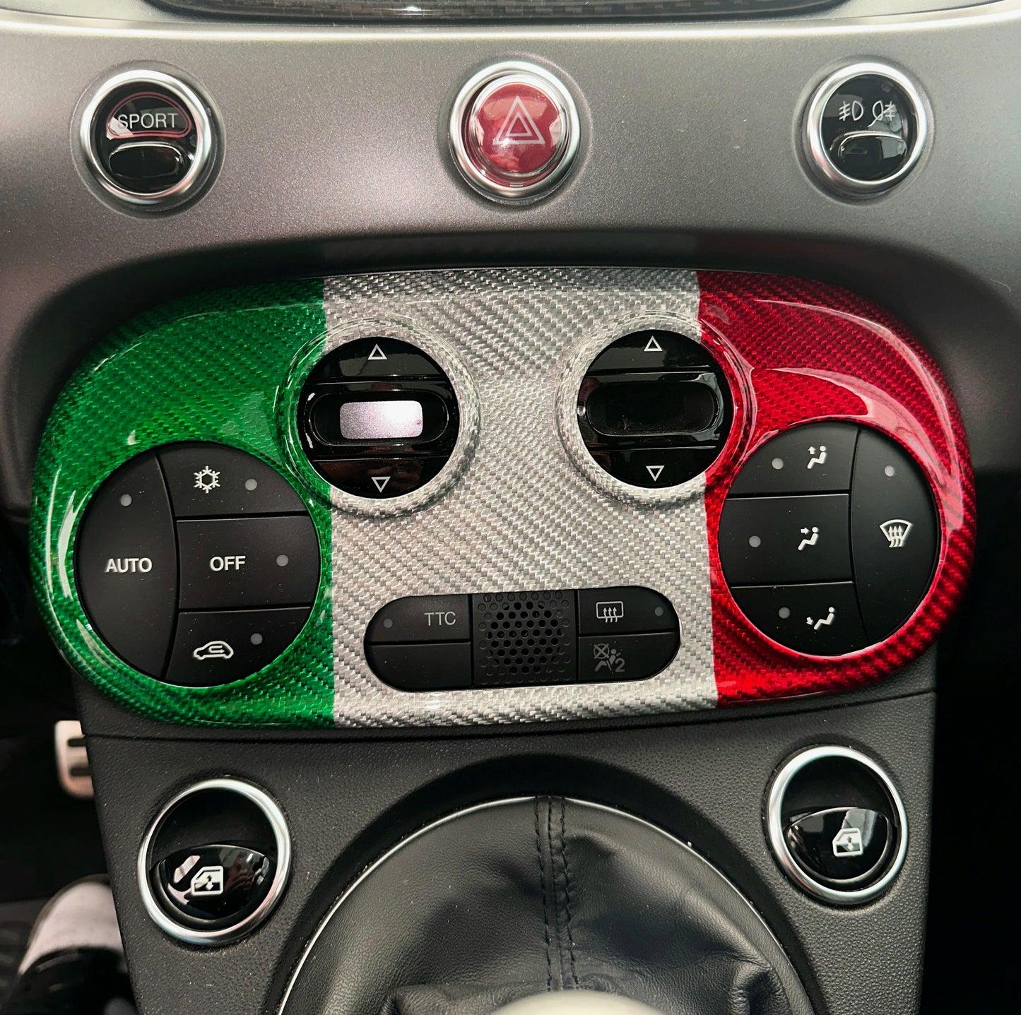 Cover tricolore in carbonio pannello automatico aria/climatizzatore (per Fiat Abarth 500, 595, 695)