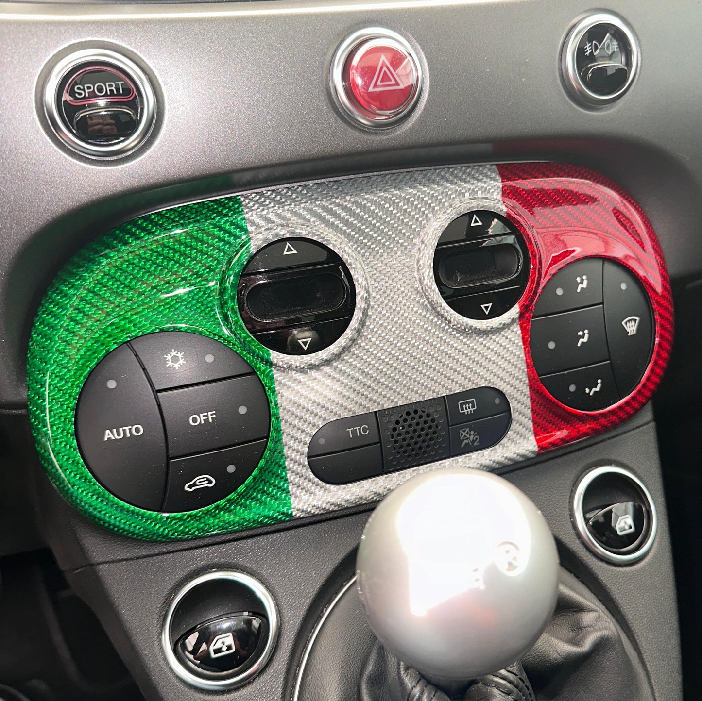 Cover tricolore in carbonio pannello automatico aria/climatizzatore (per Fiat Abarth 500, 595, 695)