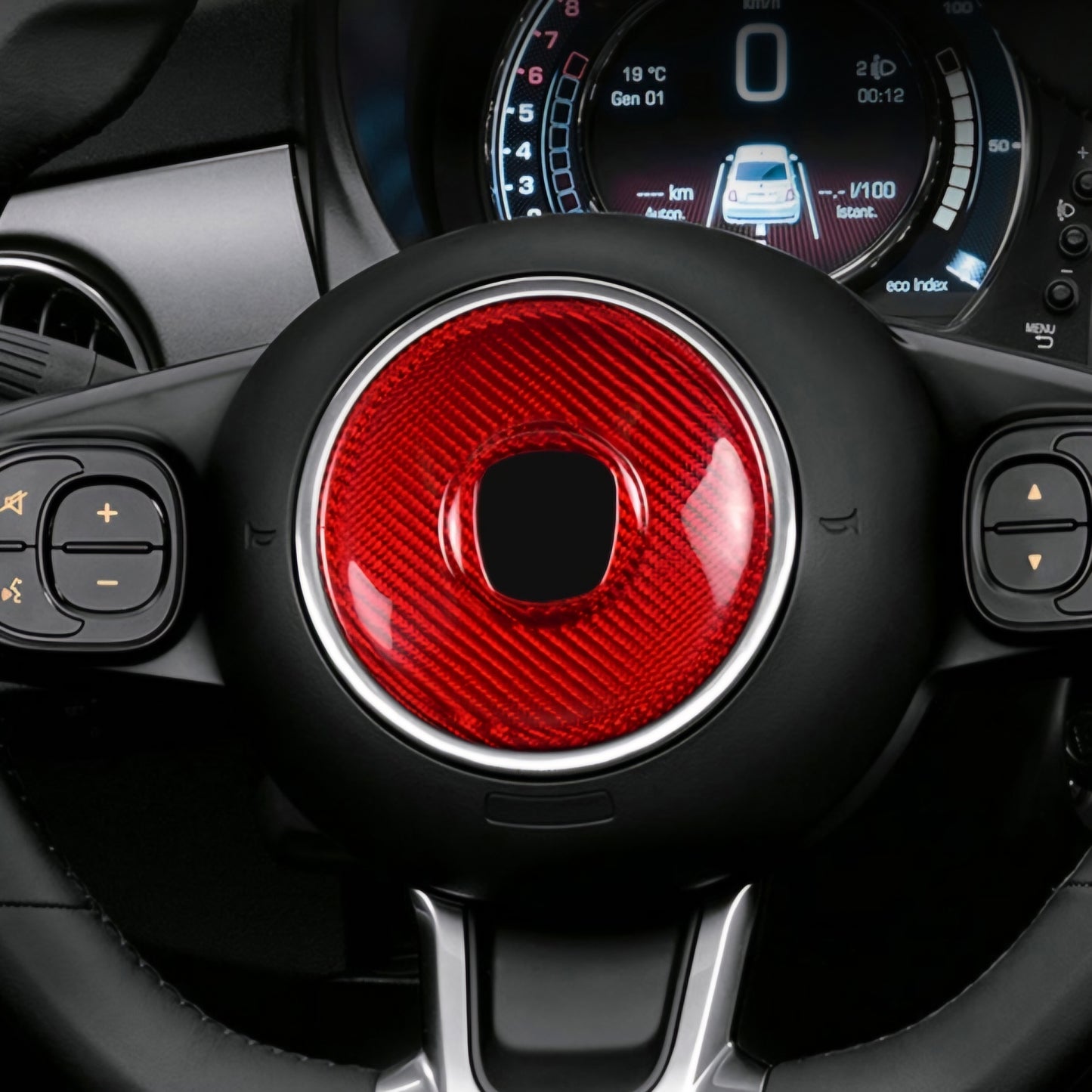 Cover rossa in carbonio volante airbag parte centrale (per Fiat Abarth 500, 595, 695)