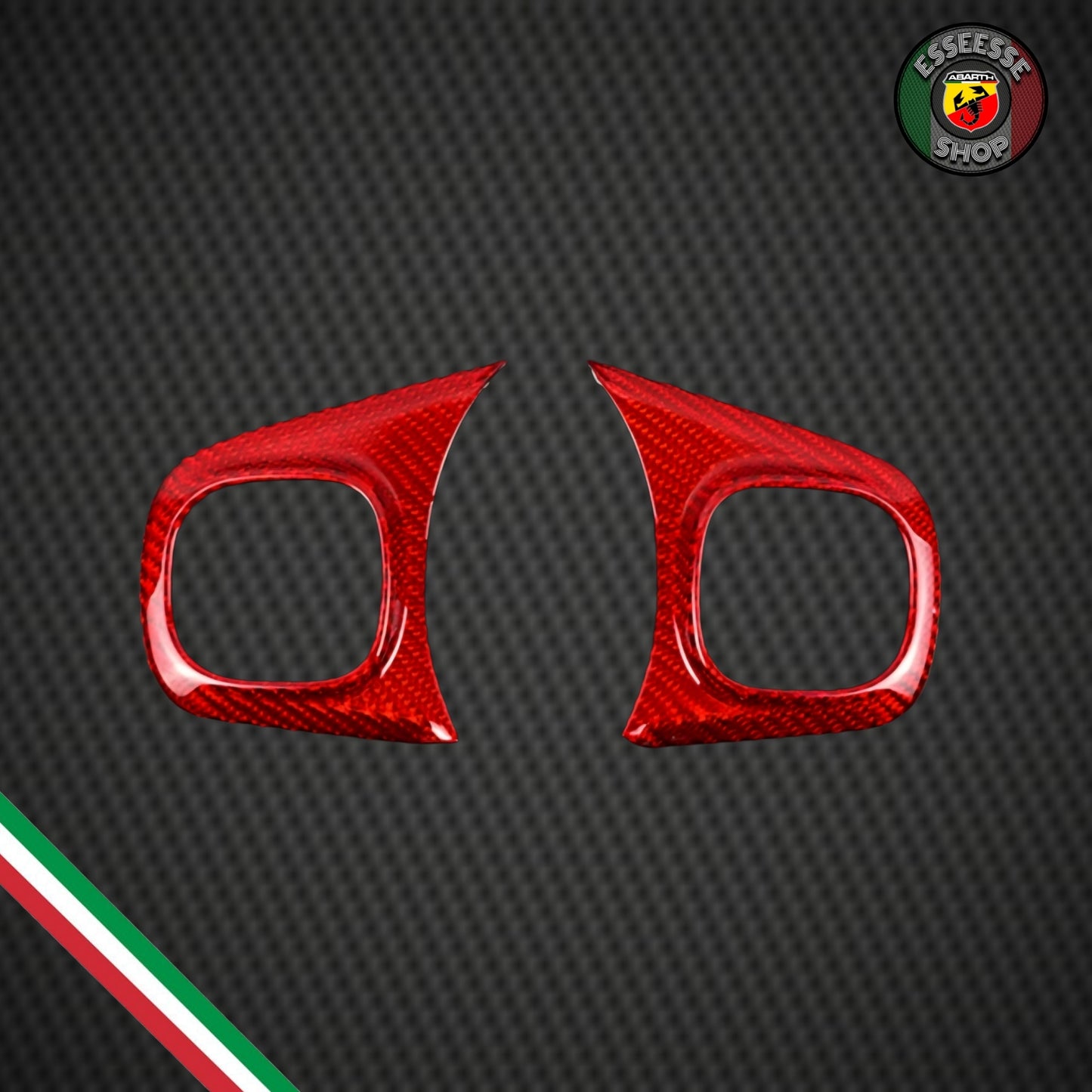 Cover rosse in carbonio pulsanti volante (per Fiat Abarth 500 Restyling, 595, 695)