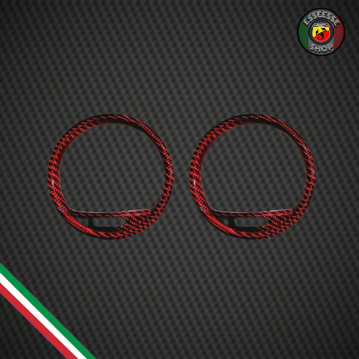 Anelli rossi in carbonio bocchette aria cruscotto (per Fiat Abarth 500 Restyling, 595, 695)