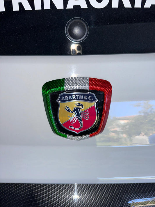 Cover Logo Posteriore in CARBONIO VERO Tricolore per Fiat 500 Abarth 595 695 500