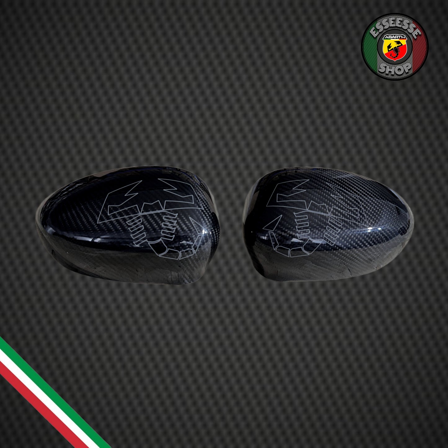 Cover in carbonio calotte specchietti scorpione trasparente (per Fiat Abarth 500, 595, 695, Grande Punto)