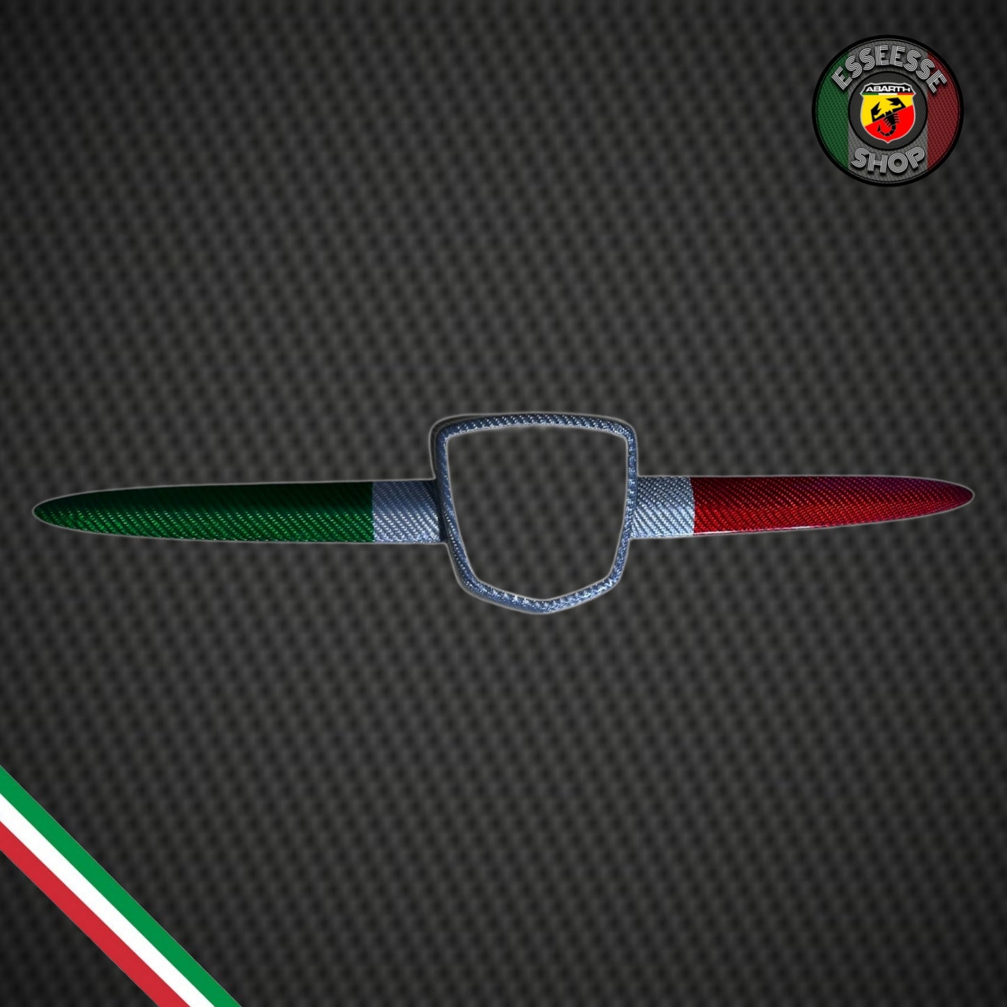 Cover tricolore in carbonio per logo anteriore (per Fiat Abarth 500, 595, 695)
