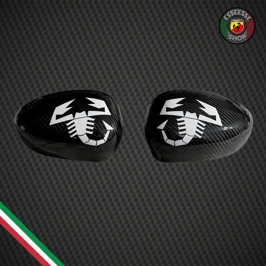 Cover in carbonio calotte specchietti scorpione bianco (per Fiat Abarth 500, 595, 695, Grande Punto)