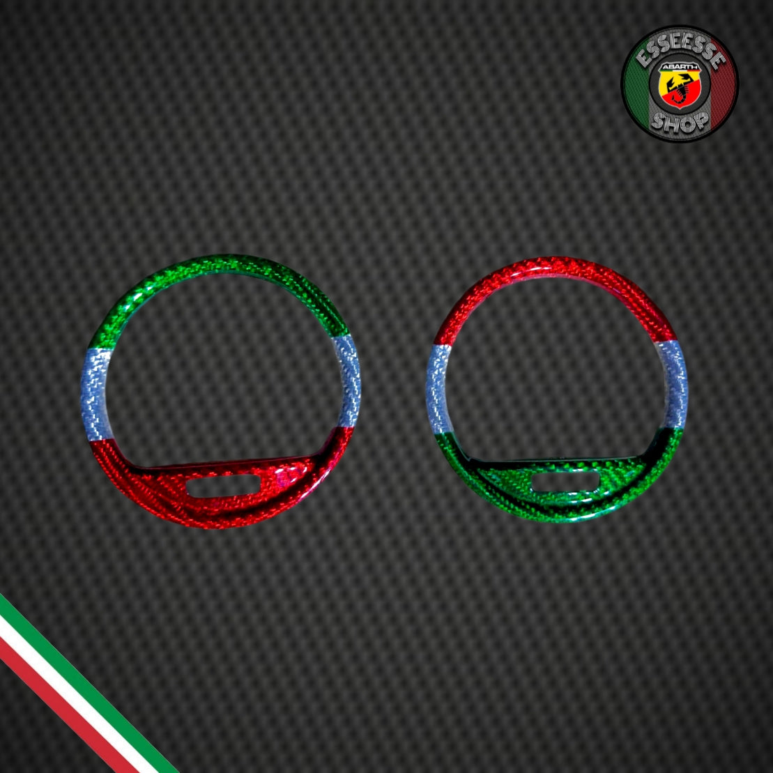 Anelli tricolori in carbonio bocchette aria cruscotto (per Fiat Abarth 500 Restyling, 595, 695)
